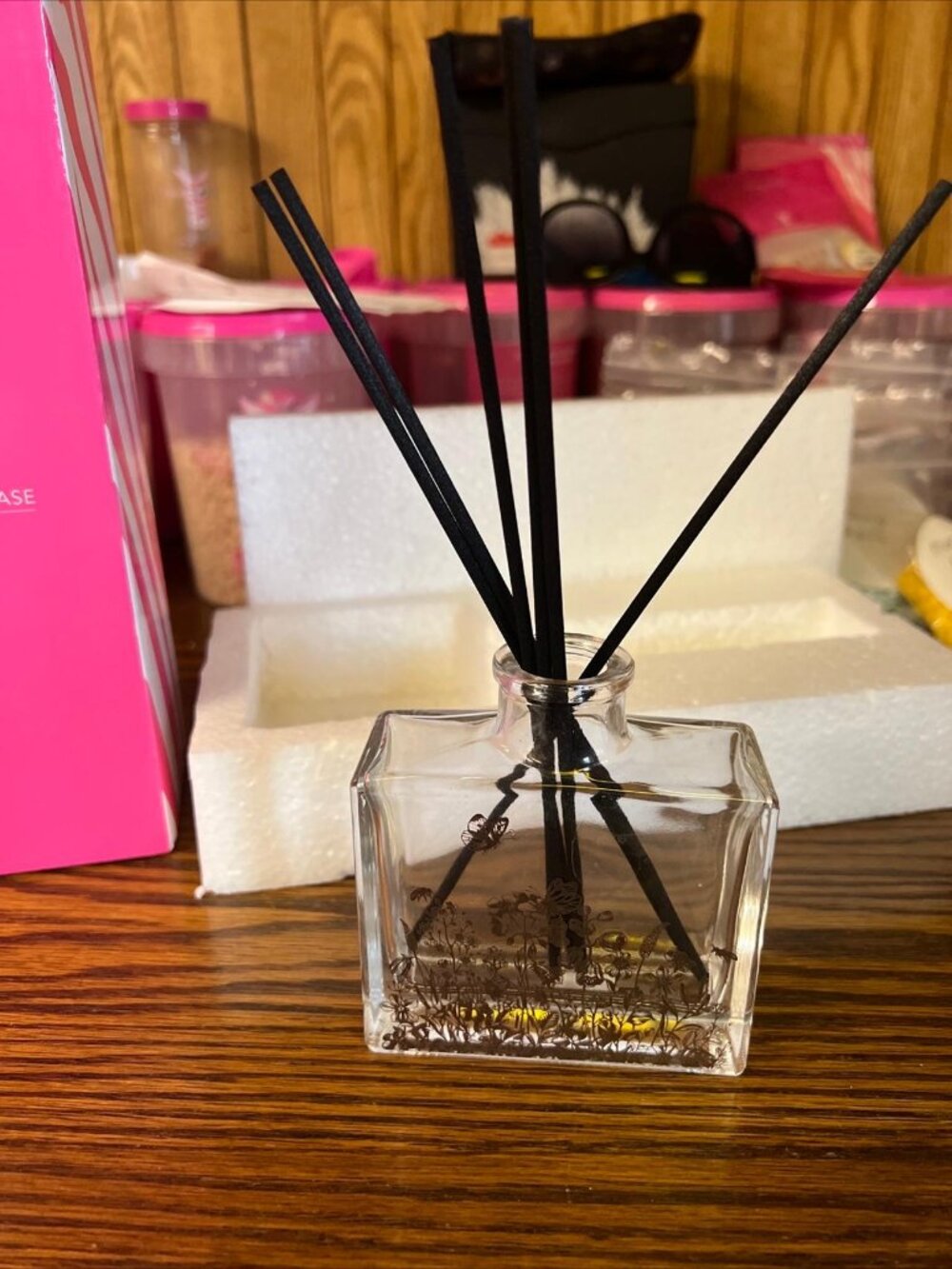 Pink Zebra BUTTERFLY GARDEN Glass Vase Reed Diffuser NIB